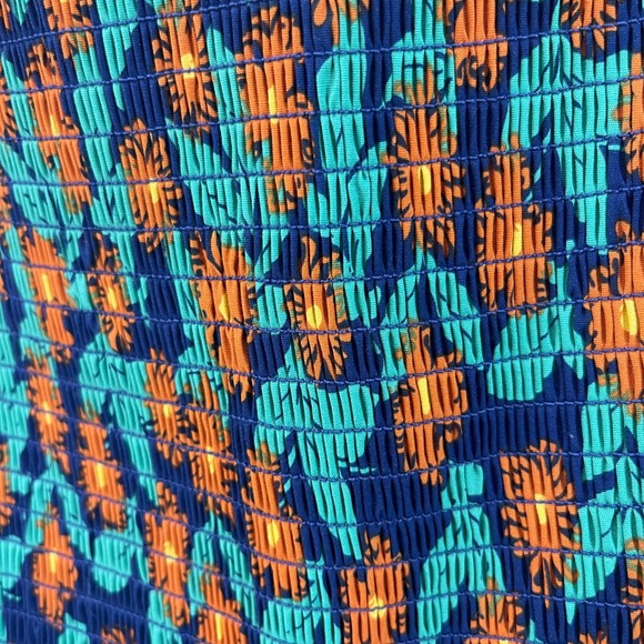 NWT NORDSTROM Melloday Smocked Dress Pocket Floral Navy Orange Puff Square Neck - Picture 6 of 16